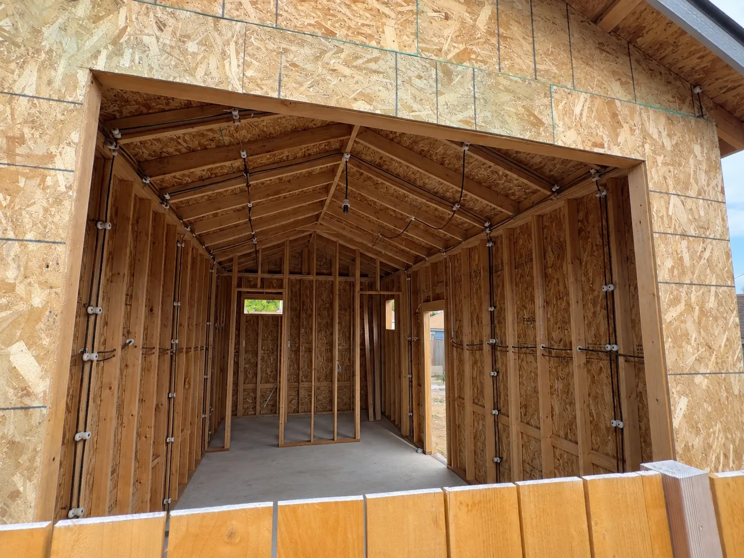 Open framed walls before new wiring was installed
