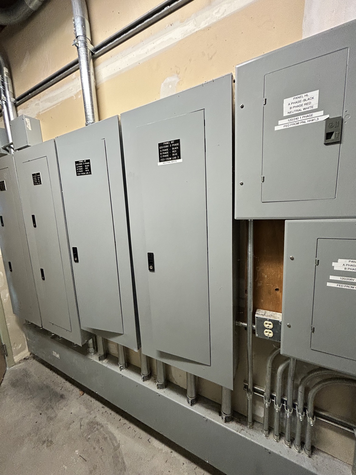 Commercial electrical panels in electrical room, Washington Electrical