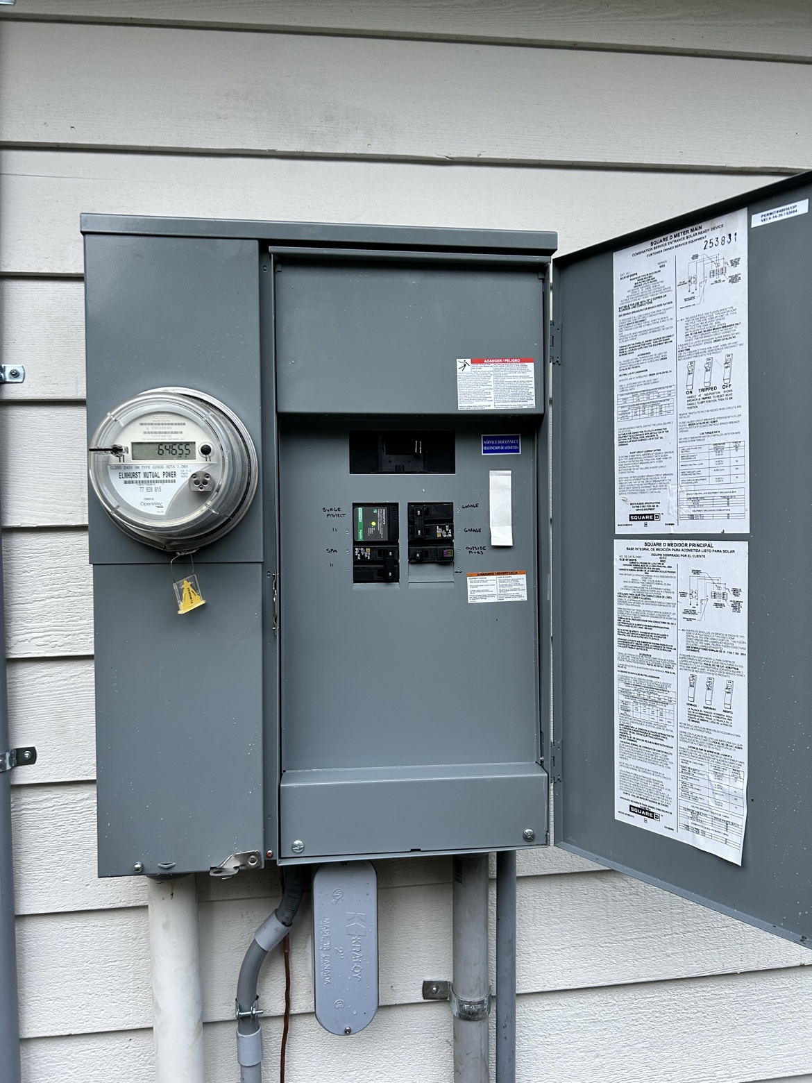 Meter main combo panel with door open, Washington Electrical