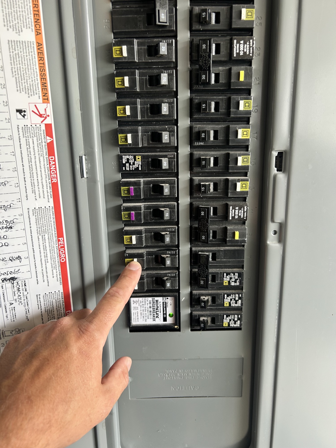 Electrical panel interior with surge protection device, Washington Electrical