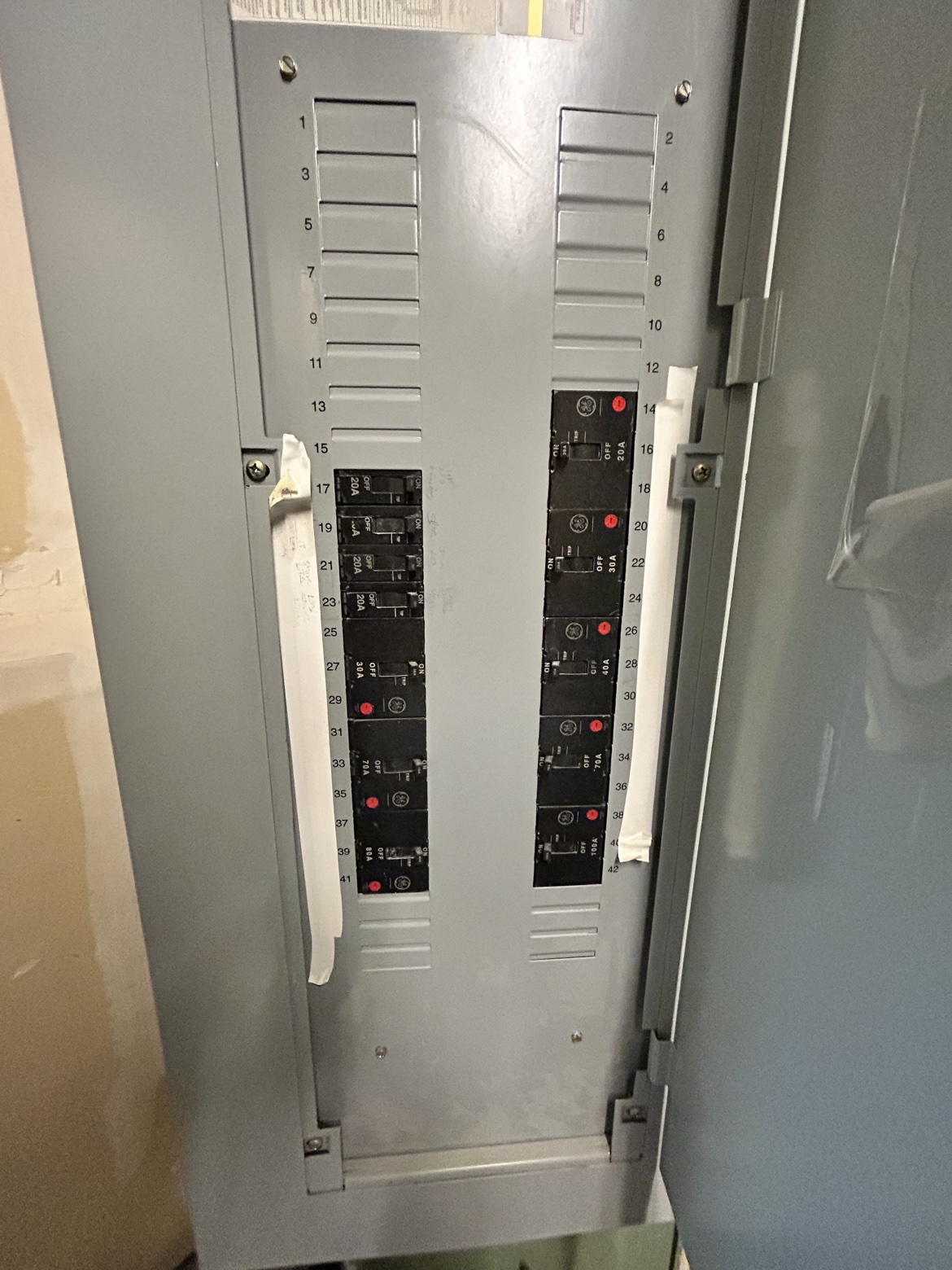 Electrical panel with breakers and numbered directory, Washington Electrical