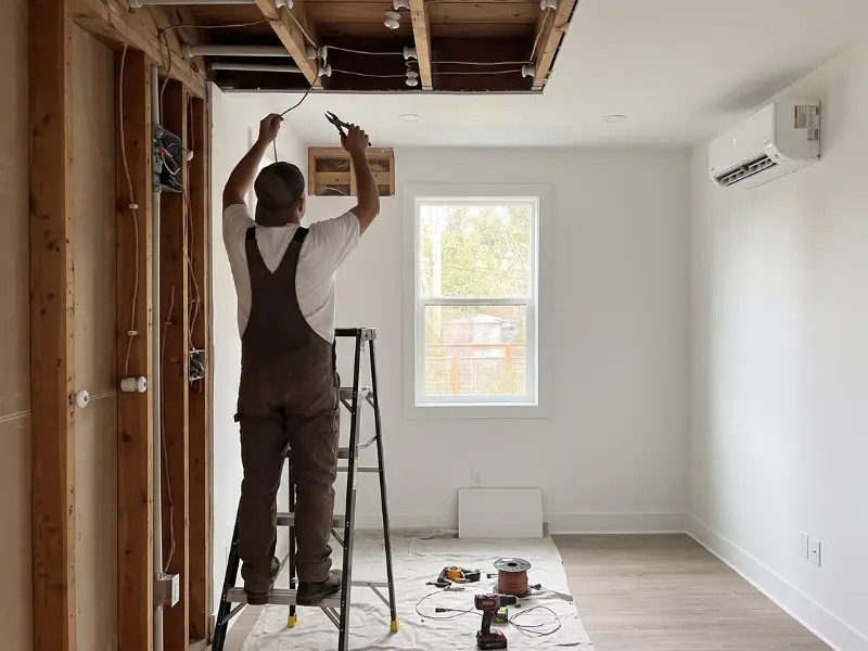 Licensed electrician doing knob and tube rewiring, replacing old wiring with modern grounded circuits